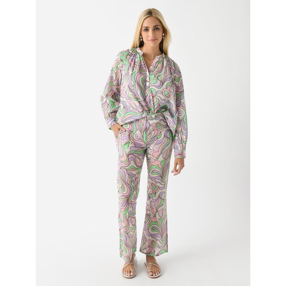 V De Vinster 100% Cotton Pants Pastel 70s Retro Abstract Print Lightweight Large